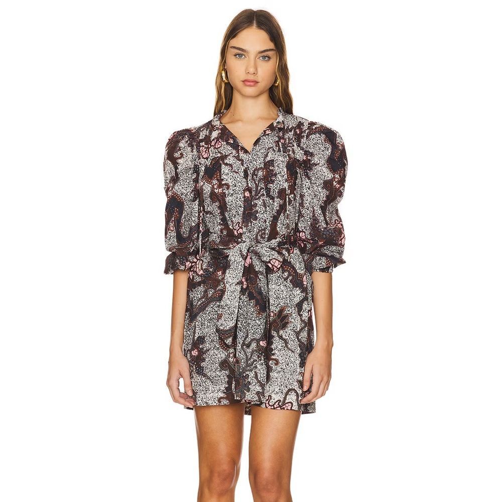 Cleobella NWT Ivana Print Mini Dress Size L Patterned Batik Organic Boho Brown